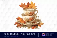 Watercolor Vintage Autumn Tea Cup Party Illustration PNG Product Image 1
