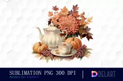 Watercolor Vintage Autumn Tea Cup Party Clipart Image Product Image 1