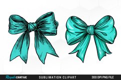 Watercolor Teal Bow Sublimation PNG Clipart Product Image 1