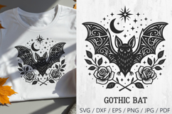 Gothic Bat with Moon and Roses SVG and PNG Clipart Product Image 1