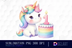 Watercolor Unicorn Birthday with Candle Clipart PNG Product Image 1