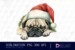 Watercolor Christmas Pug Dog Clipart, Illustration PNG Product Image 1
