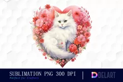 Watercolor Valentine Cat Clipart , Illustration PNG Product Image 1