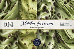Matcha Ice Cream Pattern, Matcha Dessert Digital Paper Product Image 1