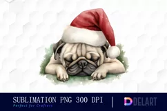 Watercolor Christmas Pug Dog Clipart, Illustration PNG Product Image 1