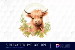 Watercolor Vintage Highland Cow Sublimation Art Clipart Product Image 1