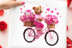 Teddy Bears on a Bicycle PNG, Cute Bear Bike Sublimation Product Image 1