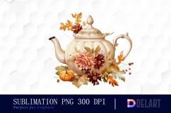 Watercolor Vintage Autumn Tea Cup Party Illustration PNG Product Image 1
