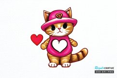 Watercolor Funny Cat Valentine PNG Clipart Product Image 1