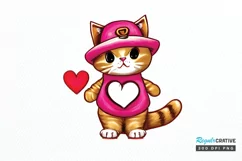 Watercolor Funny Cat Valentine PNG Clipart Product Image 1