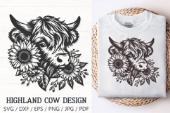 Highland Cow with Sunflowers SVG | Cute Farm Animal PNG File Product Image 1
