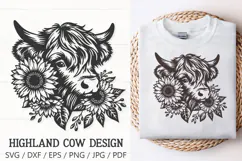 Highland Cow with Sunflowers SVG | Cute Farm Animal PNG File Product Image 1