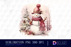 Watercolor Vintage Snowman PNG Clipart Product Image 1