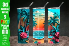 3D Beach 20 oz Skinny Tumbler Sublimation, 3d Plam Tree Wrap Product Image 1