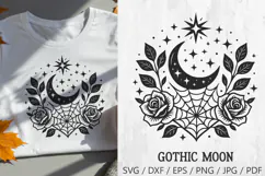 Gothic Moon with Roses SVG and PNG Clipart Product Image 1