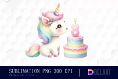 Watercolor Unicorn Birthday with Candle Clipart PNG Product Image 1
