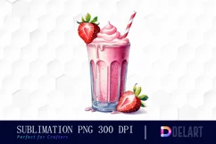 Watercolor Strawberry Pink Milkshake PNG Clipart Product Image 1