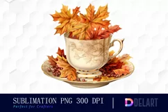 Watercolor Vintage Autumn Tea Cup Party PNG Clipart Product Image 1