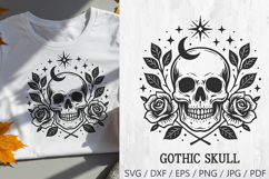 Gothic Skull with Roses Halloween SVG and PNG Clipart Product Image 1