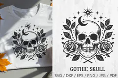 Gothic Skull with Roses Halloween SVG and PNG Clipart Product Image 1