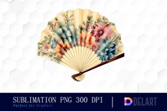 Retro Floral Hand Fan Watercolor Clipart Set Product Image 1