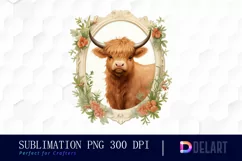 Watercolor Vintage Highland Cow Illustration Clipart Product Image 1