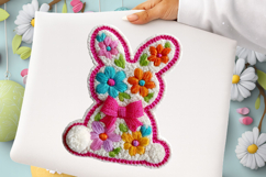 Faux Yarn Bunny PNG, Preppy Crochet Floral Bunny Product Image 1