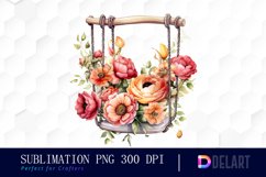 Swing With Ranunculus Flower Sublimation Clipart Product Image 1