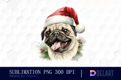 Watercolor Christmas Pug Dog Clipart, Illustration PNG Product Image 1