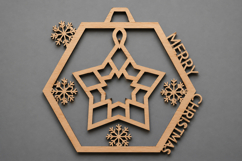 Merry Christmas Wooden Star Ornament Product Image 1