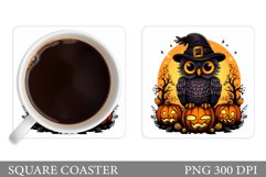 Owl Halloween Coaster Design. Halloween Coaster Sublimation Product Image 1