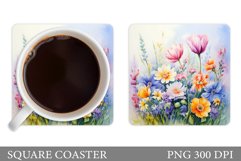 Wildflowers Coaster Design. Flowers Square Coaster Product Image 1