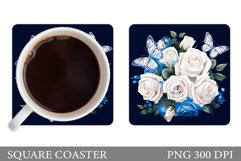 Butterflies Coaster Sublimation. Roses Coaster Design Product Image 1