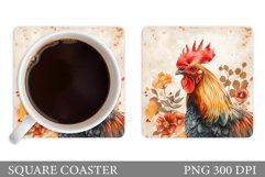 Rooster Coaster Sublimation. Cute Rooster Square Coaster Product Image 1