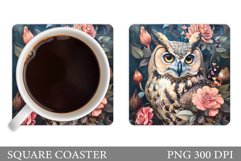 Owl Coaster Sublimation. Owl Flowers Coaster Design Product Image 1