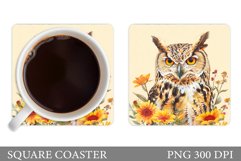 Owl Coaster Design. Flowers Coaster Sublimation Product Image 1