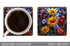 Flowers Square Coaster Sublimation. Flowers Coaster Design Product Image 1