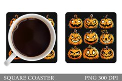 Halloween Square Coaster. Scary Pumpkin Coaster Sublimation Product Image 1