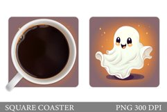 Cute Ghost Coaster Sublimation. Halloween Coaster Design Product Image 1