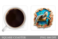 3D Turtle Square Coaster Design. Turtle Coaster Sublimation Product Image 1