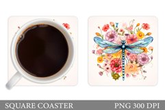 Dragonfly Coaster Design. Flowers Coaster Sublimation Product Image 1