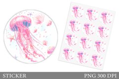 Jellyfish Sticker Design. Seashell Sticker Template Product Image 1