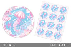 Jellyfish Sticker Template. Sea Sticker Design Product Image 1