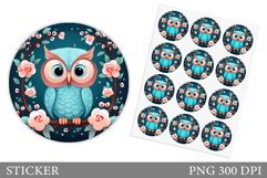 Cute Owl Sticker Design. Owl Sticker Template Product Image 1