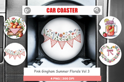 Car Coaster Pink Gingham Summer Product Image 1