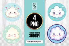 Cute Kawaii Cloud Face Clipart Sublimation PNG Product Image 1