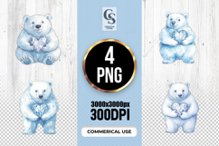 Watercolor Polar Bear With Heart Clipart Sublimation PNG Product Image 1
