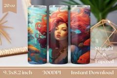 Gorgeous Red Hair Mermaid Sublimation Design, Tumbler Wrap Product Image 1