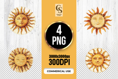 Watercolor Sun Face Celestial Boho Clipart PNG Product Image 1