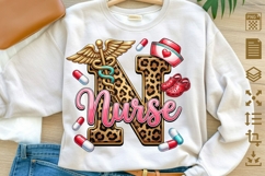 Nurse Letter N Leopard PNG, Nurse Sublimation Design, Product Image 1